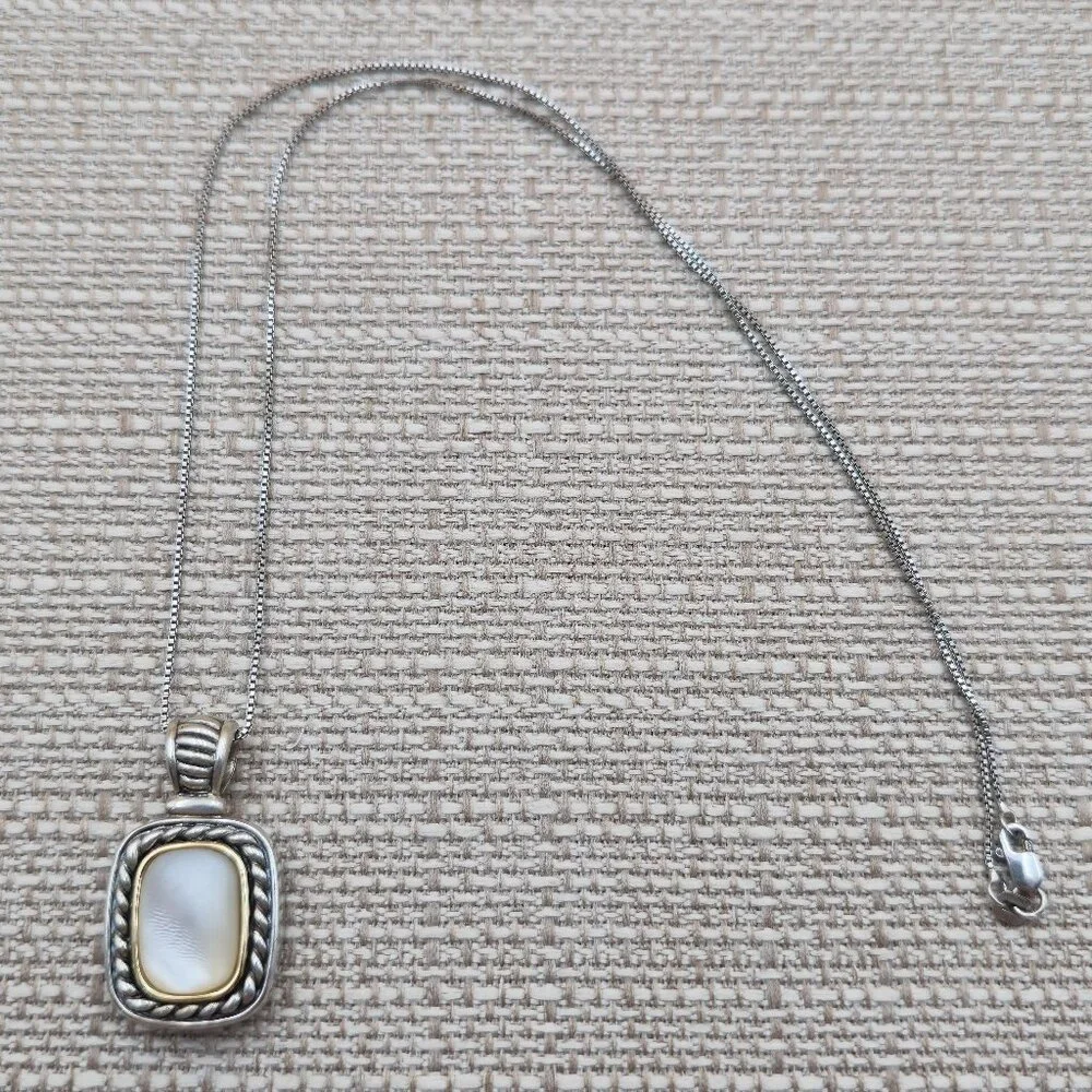 18 Inch Sterling Silver And 14kt Accent Mother Of Pearl Necklace A5550 - Picture 1 of 9